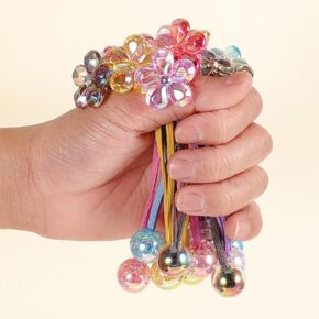 12 Pcs Ball Charm Hair Ties for Little Girls, Colored Camellia Rubber Band Bubble Hairband with Ball Beads, Flower-Shaped with Hair Beads Bauble Ponytail Holders for Toddler Girls