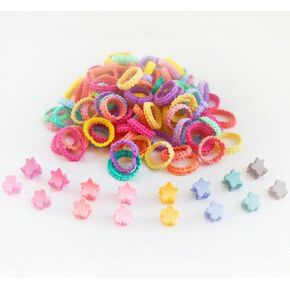 100pcs علاقات الشعر المطاطية ، أصابع الشعر الصغيرة ، عصابات مطاطية أصابع صغيرة ، وملحقات شعر ذيل حصان متعددة الألوان مع مقطع للشعر البداية والزهور للأطفال والبنات