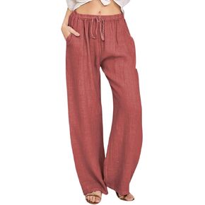 Segaven Women's Cotton Linen Pants,Summer Wide Leg Casual Loose Drawstring High Waist Palazzo Pants Trousers with Pockets