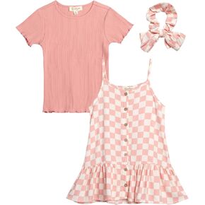 Jessica Simpson Baby Girl Dress - 3 Piece Girls Floral Dress Jumper with Inner Blouse Top and Matching Scrunchie (12M-6X)