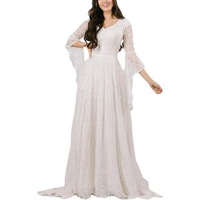 Maternity Dress for Photography Lace Baby Shower Party Maxi Gown Flare Sleeve Pregnant Women Pregnancy Photo Shoot Prop