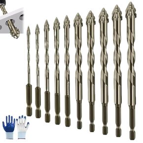 4 Flute Eccentric Drill Bit Set, High Hardness Relaxrich Drill Bits,Flute Serrated Eccentric Drill Bit Kit, for Concrete Brick Metal Wood Tile Glass (3+4+5+6+7+8+10+12+14+16)