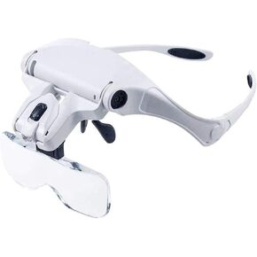 Headband Magnifier, Illuminated Magnifier, Eyelash Extension, 5 Lens Adjustable Headband Magnifier with LED Light Lamp, Magnifying Glass for False Eyelashes
