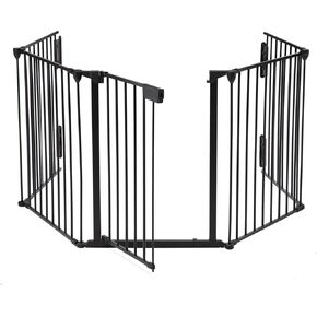 AUXSOUL 118" Wide Baby Gate Metal Safety Playpen - Fireplace Fence for Toddler/Pet/Dog, Fits 72"- 118" Wide, 5-Panel (30" H, Black)