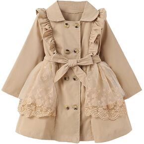 Kids Toddler Girls Ruffles Long Sleeve Trench Coat Double Breasted Lace Edge Outwear Girls Winter Jacket Baby Girl