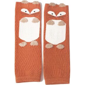Baby Knee Pad for Crawling Cartoon Animal Pattern Leg Warmer Elastic Long Knee Pads Brownish Red for 0‑3 Years Old