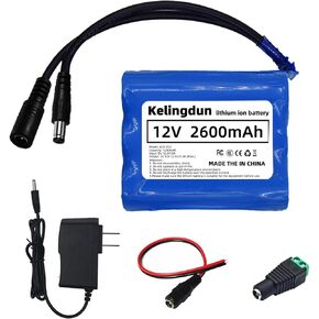 12V 5200mAh Lithium-ion Battery Pack with Charger, Bare Leads Wire, LED Strip Compatible