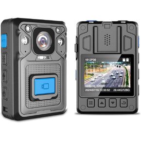 KP22 128GB 2K Body Cameras,1512P,H.265,Night Vision,13H Video Record,60FPS,GPS Pre-Recording Body Cameras with Audio and Video Recording for civilians,Police,Delivery (Blue Button 128GB)