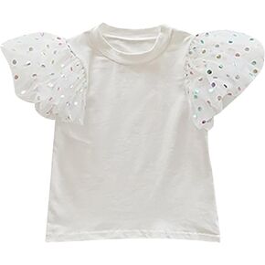 Tops with Cats Girls Color Dot Bubble Sleeve T Shirt Summer Crewneck Solid Color Undershirt Pack