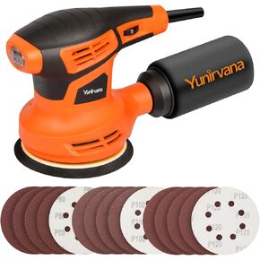 Orbital Sander,2.4Amp 13000 OPM Random-Orbit Sanders 6 Variable Speeds with 15Pcs Sanding Discs 125mm, Electric Sander with Dust Collector for Sanding and Polishing