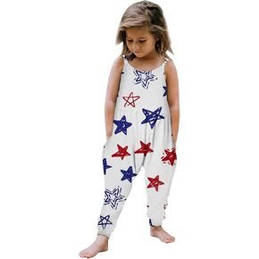 Toddler Girls Sleeveless Jumpsuit 4th Of July Overalls Harem Long Pants Girls Spaghetti Strap Romper Patriotic Outfit