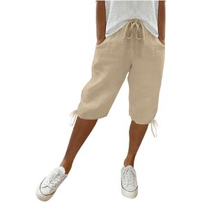 Women's Cotton Linen Summer Palazzo Pants Loose Cotton and Linen Pants Summer Drawstring Waist Wide Leg Pants