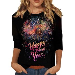 Happy New Year 2025,Women's Festive New Year 2025 Long Sleeve Shirt Print Celebrate Holidays Oversized Pullovers
