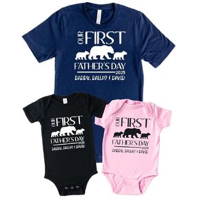 Our First Fathers Day Matching Shirts For Baby And Twin Dad, Personalized First Fathers Day Gifts For New Dad of Twins, Daddy And Me Shirts for 1st Father's Day Twin Dad and Baby.