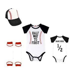 Half Birthday Boy Girl Half Way to First® 6 Month Baseball 1/2 Halfway Black Outfit Set