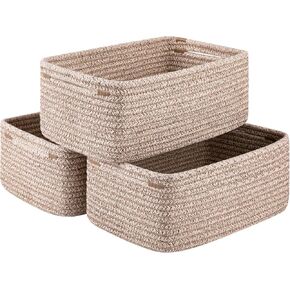 3 Pack Small Storage Baskets for Organizing, Cute Woven Decorative Gift Baskets for Shelves, Mini Closet Organizer Bins with Handles, 11.81''Lx7.87''Wx4.72''H-Brown in Kuwait