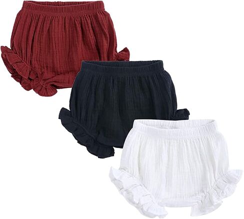 EISHOW 3 Pack Infant Baby Soft Ruffle Shorts Bloomer Kids Boy Girl Solid Cotton Linen Blend Cute Harem Bottom Pants in Kuwait