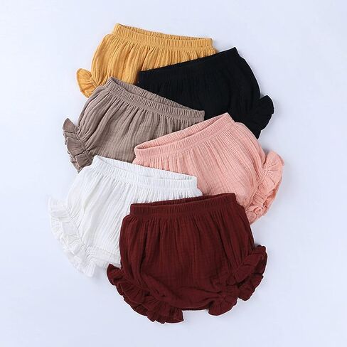 EISHOW 3 Pack Infant Baby Soft Ruffle Shorts Bloomer Kids Boy Girl Solid Cotton Linen Blend Cute Harem Bottom Pants in Kuwait
