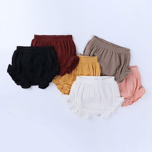 EISHOW 3 Pack Infant Baby Soft Ruffle Shorts Bloomer Kids Boy Girl Solid Cotton Linen Blend Cute Harem Bottom Pants in Kuwait
