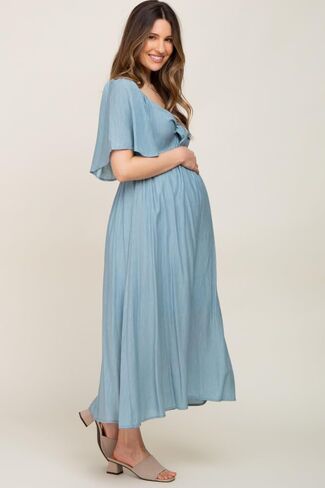 PinkBlush Front Tie Ruffle Sleeve Maternity Midi Dress in Kuwait