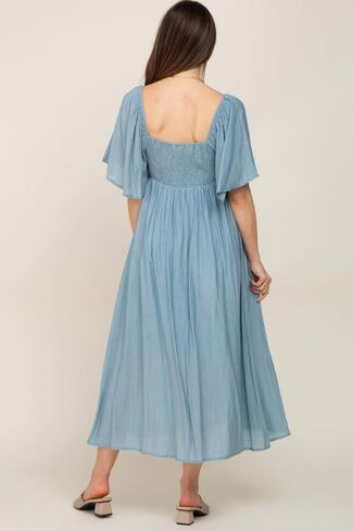 PinkBlush Front Tie Ruffle Sleeve Maternity Midi Dress in Kuwait