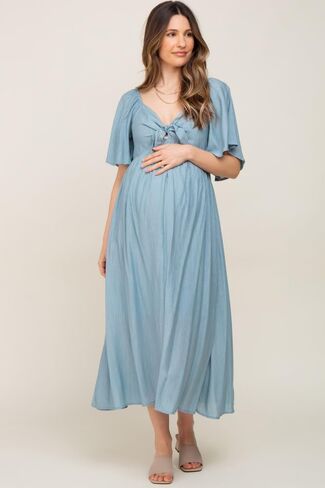 PinkBlush Front Tie Ruffle Sleeve Maternity Midi Dress in Kuwait