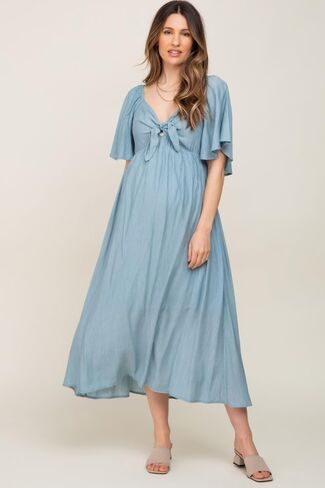PinkBlush Front Tie Ruffle Sleeve Maternity Midi Dress in Kuwait