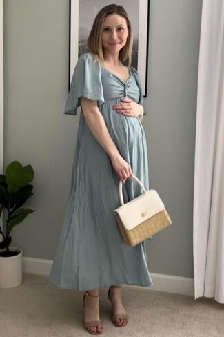 PinkBlush Front Tie Ruffle Sleeve Maternity Midi Dress in Kuwait