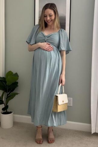PinkBlush Front Tie Ruffle Sleeve Maternity Midi Dress in Kuwait