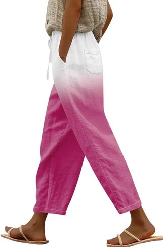 Linen Pants Women Petite 2025 Drawstring Pants Capri Pants 2025 Pants with Pockets Wide Leg Cropped Pants Linen in Kuwait