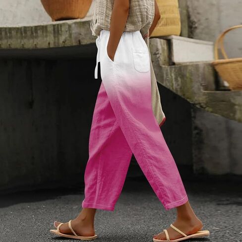 Linen Pants Women Petite 2025 Drawstring Pants Capri Pants 2025 Pants with Pockets Wide Leg Cropped Pants Linen in Kuwait