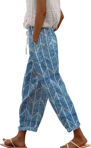 Linen Pants Women Petite 2025 Drawstring Pants Capri Pants 2025 Pants with Pockets Wide Leg Cropped Pants Linen in Kuwait