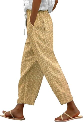 Linen Pants Women Petite 2025 Drawstring Pants Capri Pants 2025 Pants with Pockets Wide Leg Cropped Pants Linen in Kuwait