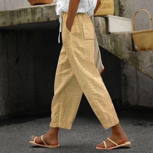 Linen Pants Women Petite 2025 Drawstring Pants Capri Pants 2025 Pants with Pockets Wide Leg Cropped Pants Linen in Kuwait