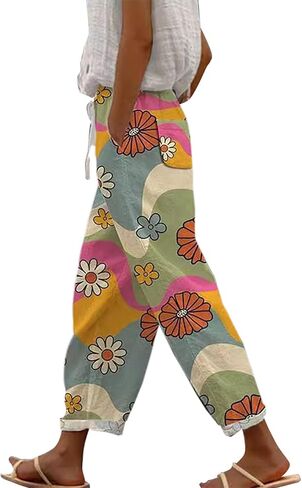 Linen Pants Women Petite 2025 Drawstring Pants Capri Pants 2025 Pants with Pockets Wide Leg Cropped Pants Linen in Kuwait