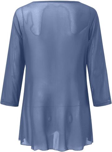 Womens Dressy 3/4 Sleeve Tunic Tops Asymmetric Hem Blouses Lightweight Mesh Shirt Long Sleeved Shirts for Women in Saudi Arabia