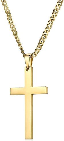 RIVETING JEWELRY 18K Gold Chain Style 3MM Necklace Cross Pendant strong Solid Clasp for Women, Men, Girls, grandma, Teens Thin for Charms Miami Cuban Link Diamond Cut Religious in Kuwait