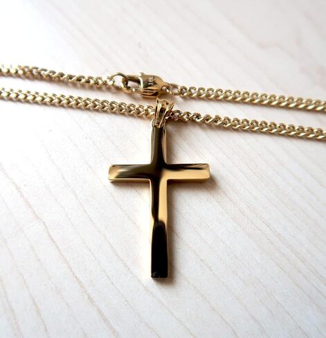 RIVETING JEWELRY 18K Gold Chain Style 3MM Necklace Cross Pendant strong Solid Clasp for Women, Men, Girls, grandma, Teens Thin for Charms Miami Cuban Link Diamond Cut Religious in Kuwait