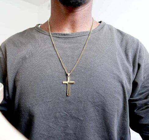 RIVETING JEWELRY 18K Gold Chain Style 3MM Necklace Cross Pendant strong Solid Clasp for Women, Men, Girls, grandma, Teens Thin for Charms Miami Cuban Link Diamond Cut Religious in Kuwait