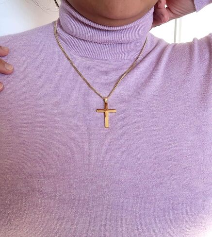 RIVETING JEWELRY 18K Gold Chain Style 3MM Necklace Cross Pendant strong Solid Clasp for Women, Men, Girls, grandma, Teens Thin for Charms Miami Cuban Link Diamond Cut Religious in Kuwait