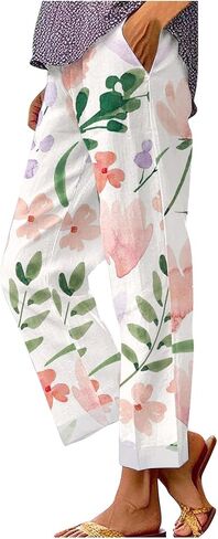 LCMTWX Womens Cotton Linen Palazzo Pants Pants Long Drawstring Linen Women Waist Cotton Casual Pants Women Linen Palazzo in Kuwait