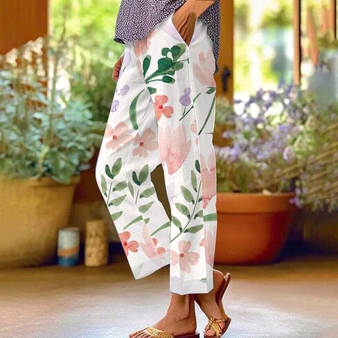 LCMTWX Womens Cotton Linen Palazzo Pants Pants Long Drawstring Linen Women Waist Cotton Casual Pants Women Linen Palazzo in Kuwait