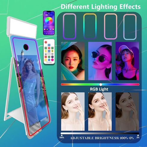 65''Magic Mirror Photo Booth Machine,Mirror Photo Booth 43''Touch Screen,Photo Booth with Flight Case,App Control,RGB Light for Wedding Party Events (Black, Machine) in Saudi Arabia