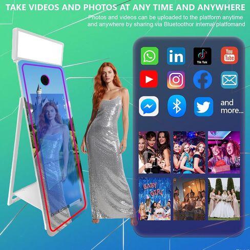 65''Magic Mirror Photo Booth Machine,Mirror Photo Booth 43''Touch Screen,Photo Booth with Flight Case,App Control,RGB Light for Wedding Party Events (Black, Machine) in Saudi Arabia