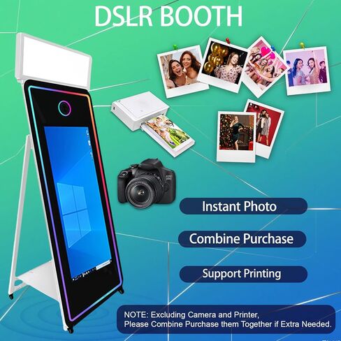 65''Magic Mirror Photo Booth Machine,Mirror Photo Booth 43''Touch Screen,Photo Booth with Flight Case,App Control,RGB Light for Wedding Party Events (Black, Machine) in Saudi Arabia
