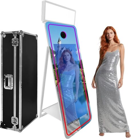65''Magic Mirror Photo Booth Machine,Mirror Photo Booth 43''Touch Screen,Photo Booth with Flight Case,App Control,RGB Light for Wedding Party Events (Black, Machine) in Saudi Arabia
