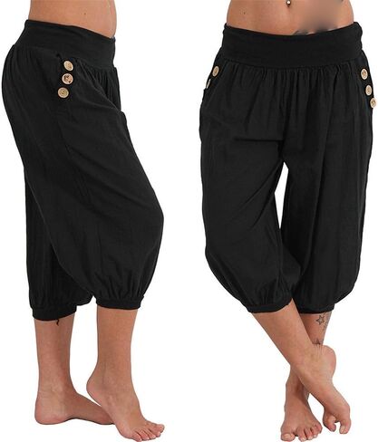 JEsilunmaMY Womens Lantern Tapered Harem Pants Plus Size Cotton Linen Slacks with Pocket Solid Color Loose Lounge Capri Pants in Saudi Arabia