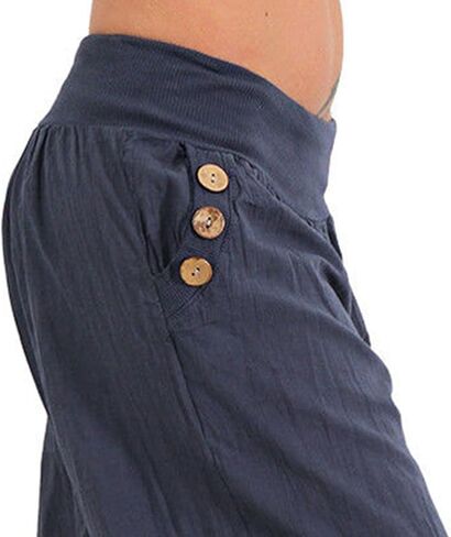 JEsilunmaMY Womens Lantern Tapered Harem Pants Plus Size Cotton Linen Slacks with Pocket Solid Color Loose Lounge Capri Pants in Saudi Arabia