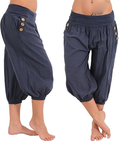 JEsilunmaMY Womens Lantern Tapered Harem Pants Plus Size Cotton Linen Slacks with Pocket Solid Color Loose Lounge Capri Pants in Saudi Arabia