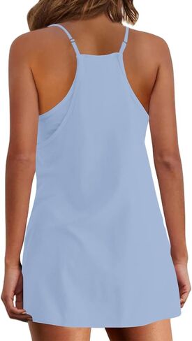 Summer Dresses Shirt for Women Sleeveless Mini V Neck Dress Spaghetti Strap Sundress Athletic Short Dress With Pockets in Saudi Arabia